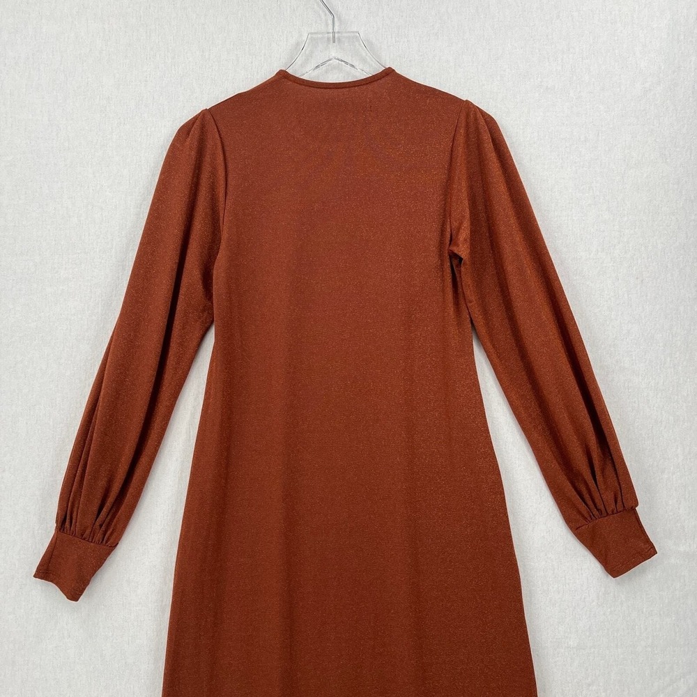 ENZA COSTA Lurex Jersey Split Maxi Dress Small Copper Sparkle Long Sleeve Retro - Picture 7 of 16